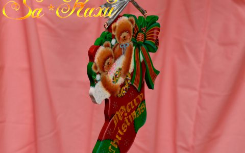 サンタ帽子ベアのクリスマスソックスminneに出品しています サンタ帽子ベアのクリスマスソックスminneに出品しています