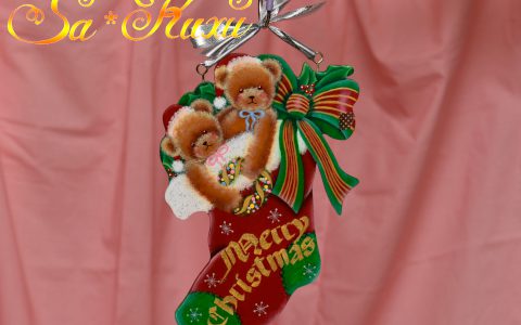 サンタ帽子ベアのクリスマスソックスminneに出品しています サンタ帽子ベアのクリスマスソックスminneに出品しています