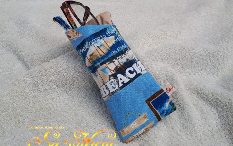 ビーチの布メガネケース(青)minneに出品しました ビーチの布メガネケース(青)minneに出品しました